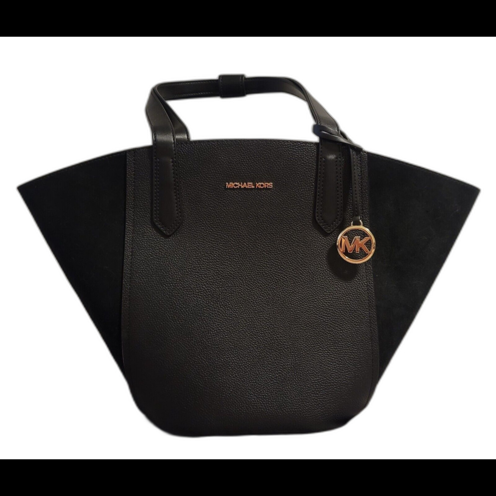 REDUCED Michael Kors Women Large Leather Suede Shoulder Tote Bag Handbag Blck MK
